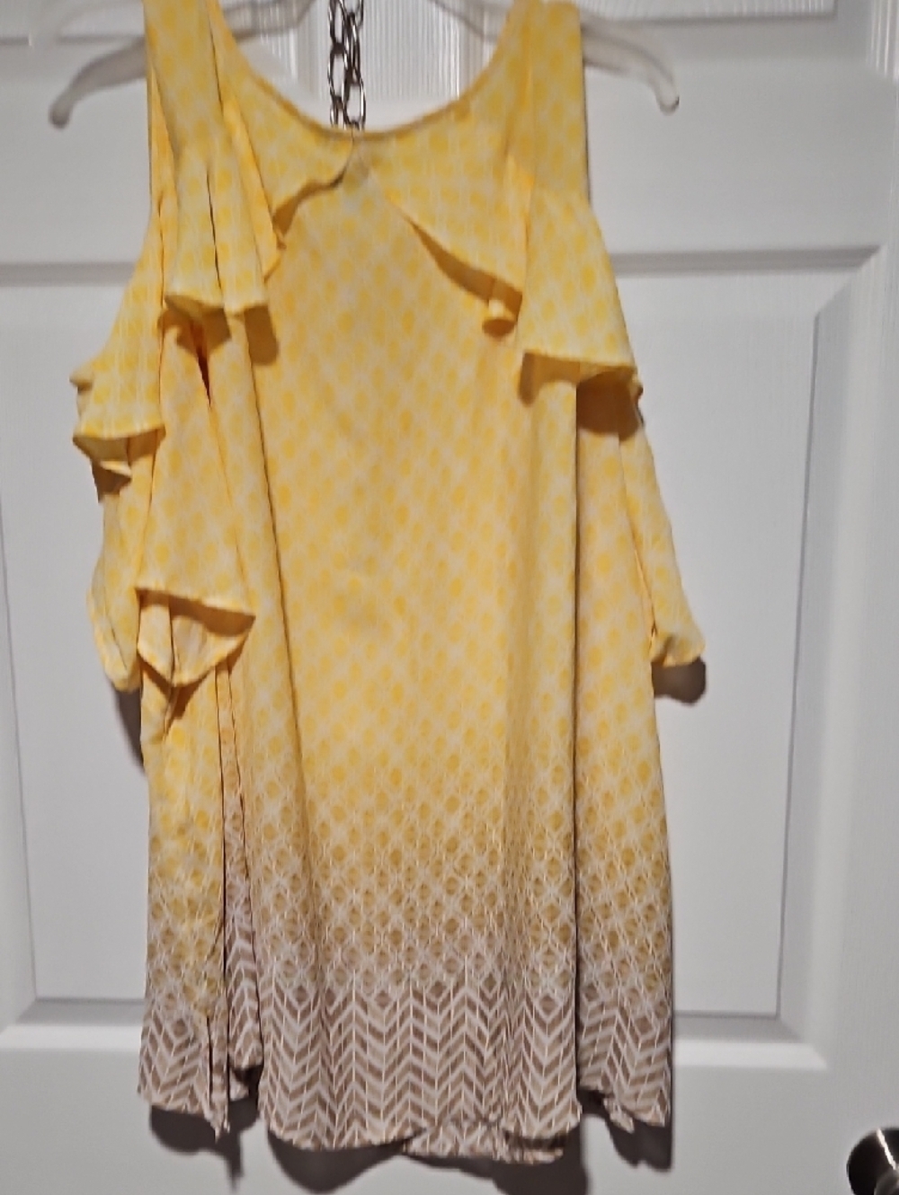 Catherines Yellow Cold-Shoulder Ruffle Blouse - Picture 6 of 6